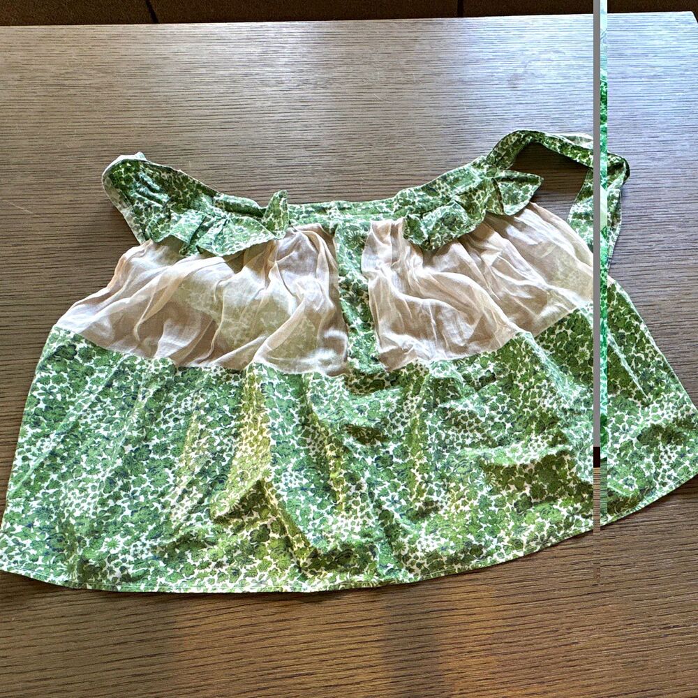 Green/White Floral Cotton Bistro Apron Women’s Vintage